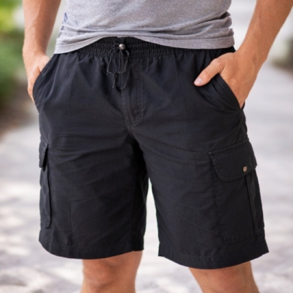 Black Cargo Shorts Mens Small Elastic Waist‎ Utility Nylon Original Use